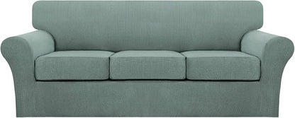 Turquoize 4 Piece Sofa Covers for 3 Cushion Couch Sofa Slipcover Soft Couch Cover for Dogs Washable Furniture Cover with 3 Individual Large Cushion Covers Feature Fabric (Large Sofa, Dark Cyan)