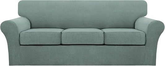 Turquoize 4 Piece Sofa Covers for 3 Cushion Couch Sofa Slipcover Soft Couch Cover for Dogs Washable Furniture Cover with 3 Individual Large Cushion Covers Feature Fabric (Large Sofa, Dark Cyan)