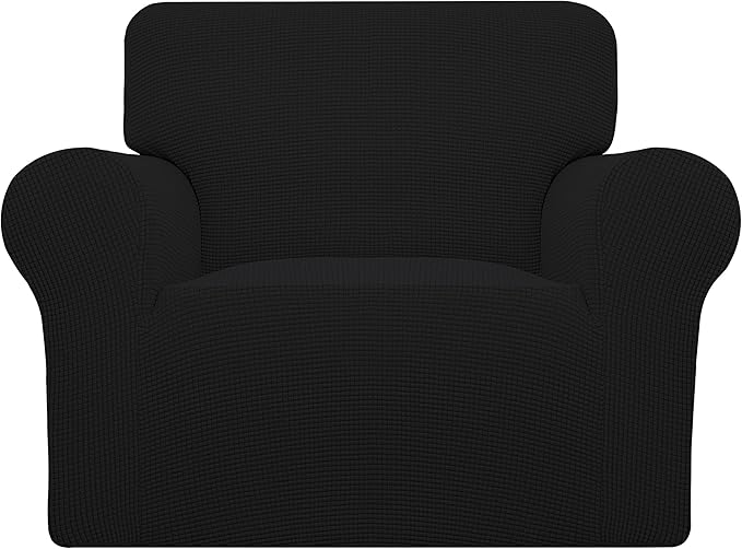 Easy-Going Stretch Oversized Chair Sofa Slipcover 1-Piece Couch Sofa Cover Furniture Protector Soft with Elastic Bottom for Kids Spandex Jacquard Fabric Small Checks Black