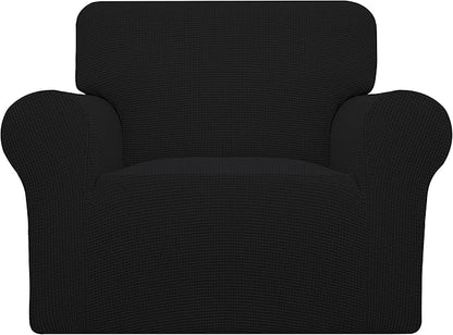 Easy-Going Stretch Oversized Chair Sofa Slipcover 1-Piece Couch Sofa Cover Furniture Protector Soft with Elastic Bottom for Kids Spandex Jacquard Fabric Small Checks Black