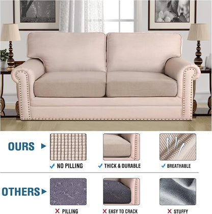 H.VERSAILTEX Super Stretch Individual Seat Sofa Covers Couch Slipcover Sets Thick Jacquard Textured Twill Fabric (2 Piece Large Sofa Cushion Covers, Sand)