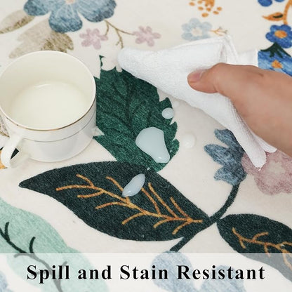 Floral Square Area Rugs for Family: Washable 5x5 Scalloped Carpet for Living Room Bedroom Soft Water Resistant Floor Mat with Non Slip Backing for Kitchen Nursery Dorms Farmhouse Home Decor(5x5,Cream)