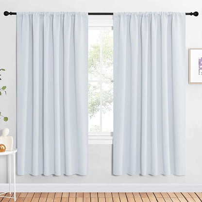 NICETOWN Bedroom Window Curtain Panels - Window Treatment Thermal Insulated Rod Pocket Room Darkening Curtains/Drapes for Patio Door (Greyish White, 2 Panels, 62 in x 72 in (W x L))