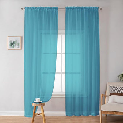 Simplebrand Turquoise Sheer Curtains 72 Inches Long 2 Panels for Living Room, Rod Pockets Airy Window Treatments Voile Sheer Curtains Panels Lightweight for Front Back Patio Glass Door, 42" Width