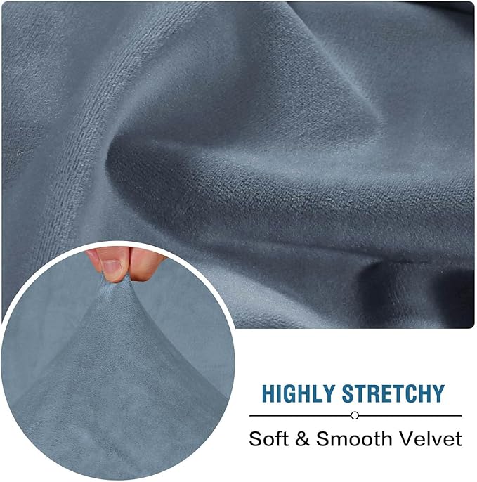 H.VERSAILTEX Velvet Stretch Individual Chaise Cover Sectional Couch Covers for L Shaped Sofa Both Left/Right Furniture Protector Seat Cushion Sofa Cover (1 Piece Chaise Cover, Stone Blue)