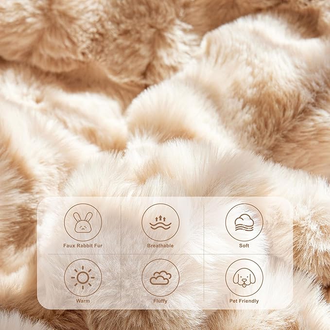 HANDONTIME Plush Sofa Slipcovers Washable Couch Cover for Sofa Super Soft Faux Fur Sofa Covers for 3 Couch Cousion Soild Khaki Rabbit Plush Couch Cushion Covers for Kids Pets, 71" X150"
