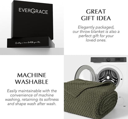 EVERGRACEHOME Chunky Chenille Knit Throw Blanket for Couch, Soft Luxurious Oversized Queen Moss Stitch Blanket for Bed, Cozy Farmhouse Knitted Throw for Sofa, Olive Green, 90" x 90"