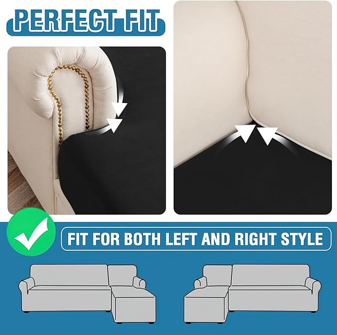 Couch Cover Stretch Velvet Sofa Cushion Cover 3-Piece - Elastic Washable Slipcover for Seat or Backrest, Couch Seat Covers for Sofas (Black)