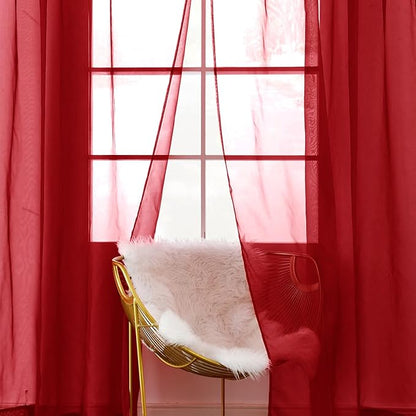 SpaceDresser Christmas Red Sheer Curtains 4 Panels Rod Pocket Semi-Sheer Curtain 63 Inches Long Light Filtering Voile Window Drapes for Bedroom Living Room Kitchen, Each 52W x 63L