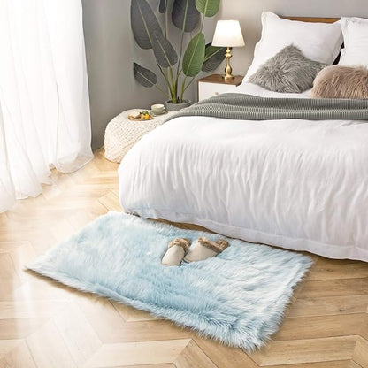 Ashler faux fur rug, Fluffy Shaggy Area Rug Ultra Soft 2.2 x 4 Feet Rectangle Fur Rug, Light Blue Fuzzy Rug Machine Washable Shag Rug, Nursery Decor Throw Rugs for Bedroom, kids room, Living Room