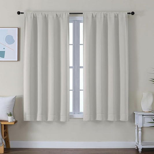 Simplebrand Ava Natural Short Blackout Curtains for Bedroom 54 Inches Long 2 Panels Set, Solid Thermal Insulated, Energy Saving Window Treatment Curtains Blackout Drapes, W40 x L54 Inch, Natural