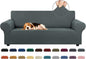 KEKUOU Stretch Sofa Cover Slipcover ，Couch Covers for 3 Cushion Couch Sofa (78"-94") Furniture Protector 3 Seater Sofa with Elastic Bottom for Kids,Dog, Jacquard Small Checked(Large,Grey)