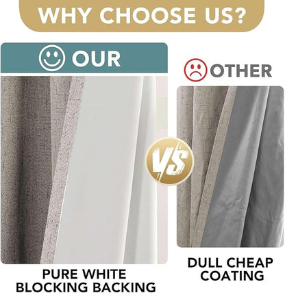 H.VERSAILTEX Linen Curtains 100% Blackout Curtains for Bedroom 102 inch Long Full Light Blocking Nature Linen Blended Window Curtains for Living Room Nickel Grommet (2 Panels, Stone)