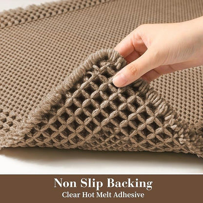 RESARE Waffle Bath Mat, Super Absorbent Non Slip, Machine Washable, Ultra Soft Boho Bath Rugs with Tassels, Upgraded Bordered Design, 17"x24" Brown