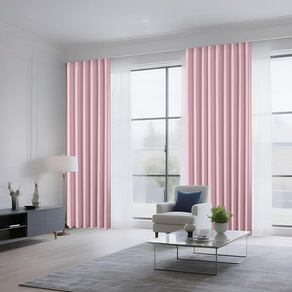CUCRAF Light Pink Blackout Curtains 96 inch Length 2 Panels Set, Rod Pocket Room Darkening Drapes for Bedroom Living Room, Insulated Thermal Light Blocking Window Curtain (W52 x L96 Inch)