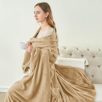 BEDELITE Fleece Blankets Queen Size Light Camel Throw Blankets for Bed, Luxury Plush Cozy Fuzzy Blanket 90x90 inches, Super Soft Warm Lightweight Throw Blanket All Seasons Suitable
