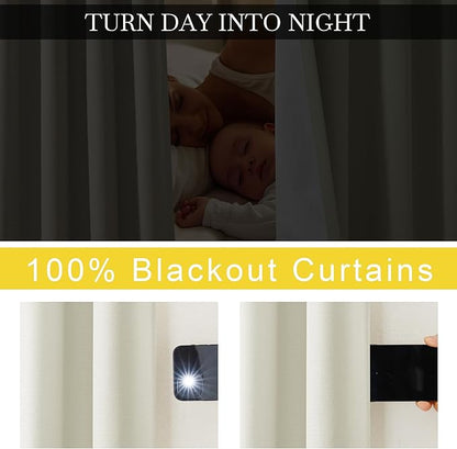 NICETOWN Faux Linen 100% Blackout Living Room Curtains 96 inches Long, Silver Grommet 2 Layers Window Treatment with White Liner Thermal Curtains for Bedroom, Vanilla, W52 x L96, 2 Panels