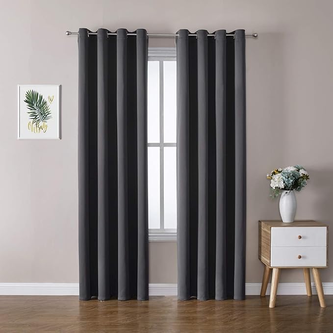 ChrisDowa Grommet Room Darkening Curtains for Bedroom and Living Room - 2 Panels Set Thermal Insulated Blackout Curtains (Dark Grey, 52W x 95L)