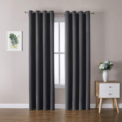 ChrisDowa Grommet Room Darkening Curtains for Bedroom and Living Room - 2 Panels Set Thermal Insulated Blackout Curtains (Dark Grey, 52W x 72L)