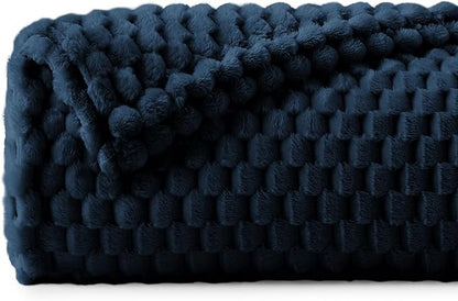 BEDELITE Fleece Blanket Twin Size for Bed Couch, 3D Jacquard Decorative Navy Throw, Soft and Cozy Warm Plush Fuzzy Blanket All Seasons Suitable, 60x80Inches