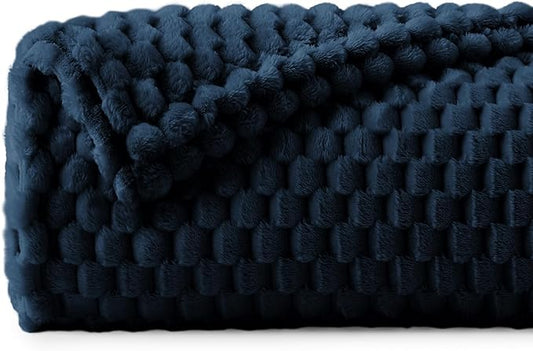 BEDELITE Fleece Blanket - 3D Jacquard Decorative Navy Throw Blankets for Couch & Bed, Soft and Cozy Warm Plush Fluffy Blanket All Seasons Suitable, 50x70Inches