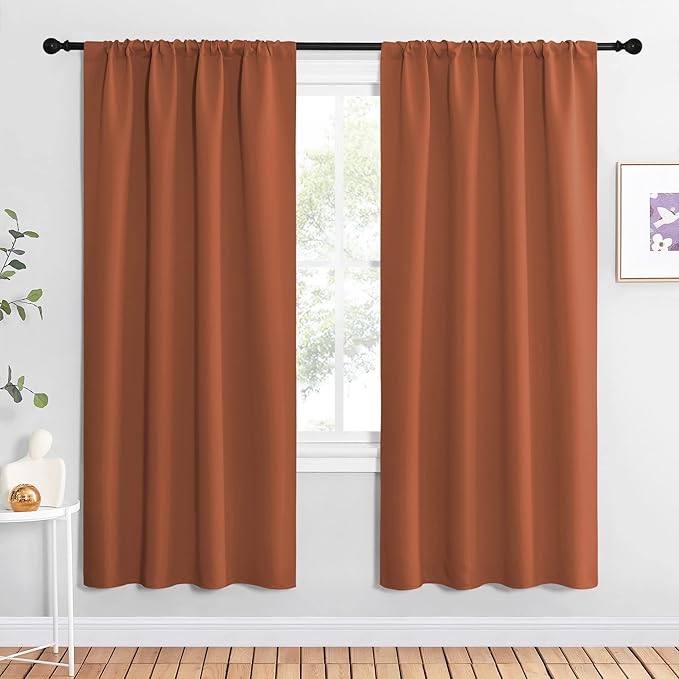 NICETOWN Blackout Curtains and Drapes - Thermal Insulated Solid Rod Pocket Blackout Draperies/Panels (Burnt Orange, 1 Pair, 42 by 72 inches)