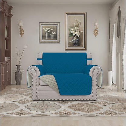 Easy-Going Oversized Chair Sofa Slipcover Reversible Sofa Cover Water Resistant Couch Cover Furniture Protector Cover with Elastic Straps for Pets Dog (Oversized Chair, Peacock Blue/Beige)