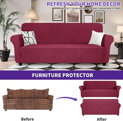 ZNSAYOTX Oversized Super Stretch Couch Cover (92"-115"), New Universal Sofa Covers Comfortable & Durable, Dog Cat Pets Friendly Extra Large Spandex Sofa Slipcovers (Wine Red, XL Sofa)