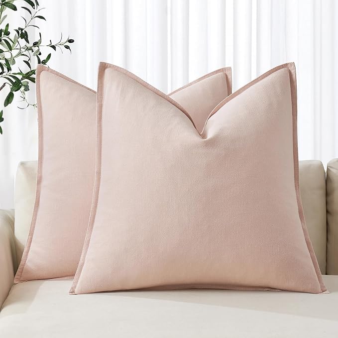 MIULEE Decorative Linen Euro Sham Pillow Covers 26x26 Light Pink Boho Farmhouse Neutral Valentine Spring Couch Throw Pillows for Bed Pack of 2 Accent Modern Pillowcase Sofa Livingroom Home Decor