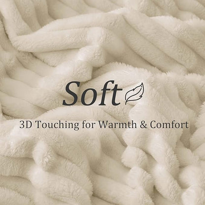 BEDELITE Twin Blanket for Couch & Bed, 300GSM Soft & Warm Fleece Blanket, Decorative and Giftable Striped Beige Blankets for Women, Men, 60"x80"