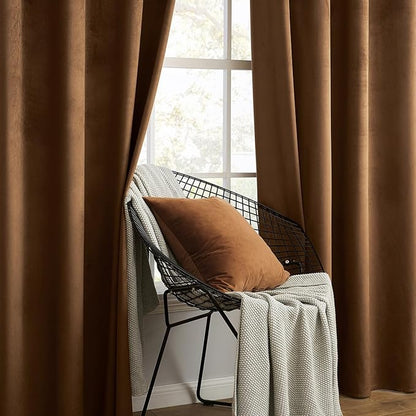MIULEE Velvet Curtains Chocolate Elegant Grommet Thermal Insulated Soundproof Brown Room Darkening Curtains/Drapes for Classical Living Room Bedroom Decor 52 x 84 Inch Set of 2