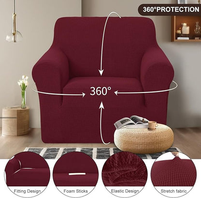 U-NICE HOME Recliner Chair Covers Stretch Couch Cover Sofa Cover Sofa Slipcover Furniture Protector for Chair Cover Pet Friendly(Armchair, Burgundy)