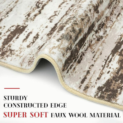Lansny Modern Abstract Runner Rug, 2x6 Feet, Beige, Faux Wool, Machine Washable, Non-Slip, Soft, Kid & Pet Friendly