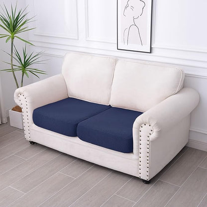 hyha Waterproof Couch Cushion Covers for Pets, Non Slip Sofa Seat Cover for Dogs Washable, Soft Thick Stretch Jacquard Fabric, Sofa Slipcovers with Elastic Bottom (2 Pieces, Navy)