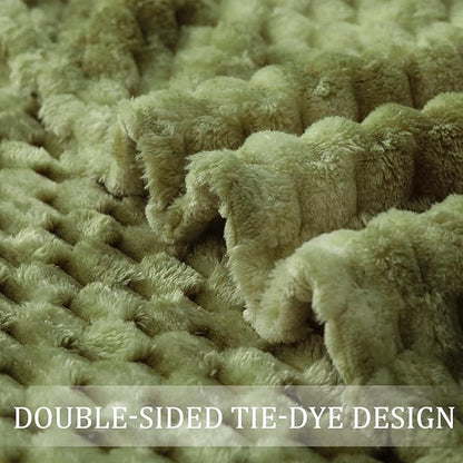 Exclusivo Mezcla Fleece Twin Blanket for Bed, Extra Large Fuzzy Tie-dye Olive Green Bed Blankets, Soft Cozy Plush Sofa Throws for All Seasons, 90x66 Inches