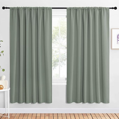 NICETOWN 2 Panels Blackout Curtains, Rod Pocket Window Curtains Room Darkning Drapes for Bedroom/Living Room, Thermal Insulated Solid Draperies for Home Office/Study, 62 by 72-Inch, Greyish Green