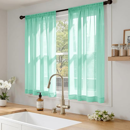 MIULEE Aqua Sheer Curtains 63 Inches Long, 4 Panels Set, Light Filtering Rod Pocket Voile Drapes for Living Room and Bedroom, Airy Soft Fabric Window Treatments, 42 x 63 Inches