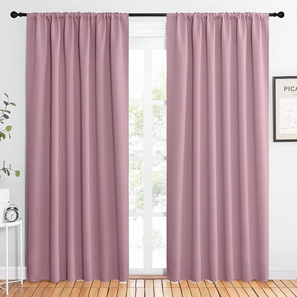 NICETOWN 2 Panels Blackout Curtains, Rod Pocket Thermal Insulated Drapes 84 inches Long, Easy-Care Modern Home Decoration Sunshades for Guest Room, Living Room, Office, 62 x 84 Inch, Rouge Pink