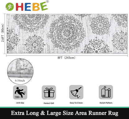 HEBE Hallway Runner Rug 2'8''x8' Washable Vintage Distressed Area Rugs Non Slip Laundry Rug Runner Boho Floor Carpet Runners for Hallways Entryway Laundry Room Kitchen Bathroom