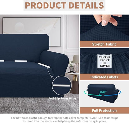 Easy-Going 100% Waterproof Couch Cover, Dual Waterproof Sofa Cover, Stretch Jacquard Sofa Slipcover, Leakproof Furniture Protector for Kids, Pets, Dog and Cat (Sofa, Dark Blue)
