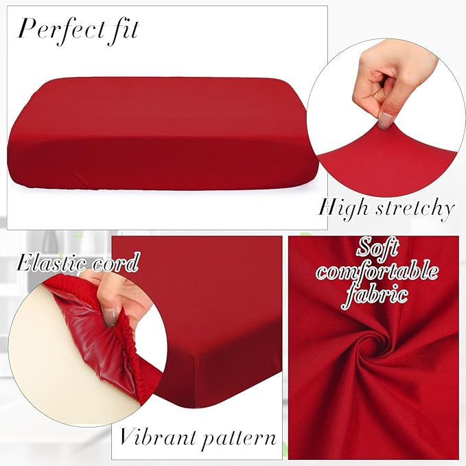 Newwiee 8Pcs Patio Cushion Covers Stretch Outdoor Cushion Cover Replacement for Patio Furniture Sofa Couch Slipcovers, Soft Flexibility Washable Furniture Protector(Waterproof Pure,Wine Red)