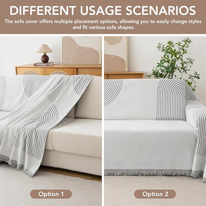 Couch Cover for Dogs, Boho Sofa Covers for 3 Cushion Couch, Chenille Sofa Slipcover for Pets Washable, L-Shape Sectional Couch Loveseat Cover Soft Throw Blankets with Tassels(71x134,Arc Grey)