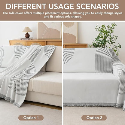 Couch Cover for Dogs, Boho Sofa Covers for 3 Cushion Couch, Chenille Sofa Slipcover for Pets Washable, L-Shape Sectional Couch Loveseat Cover Soft Throw Blankets with Tassels(91x134,Arc Grey)