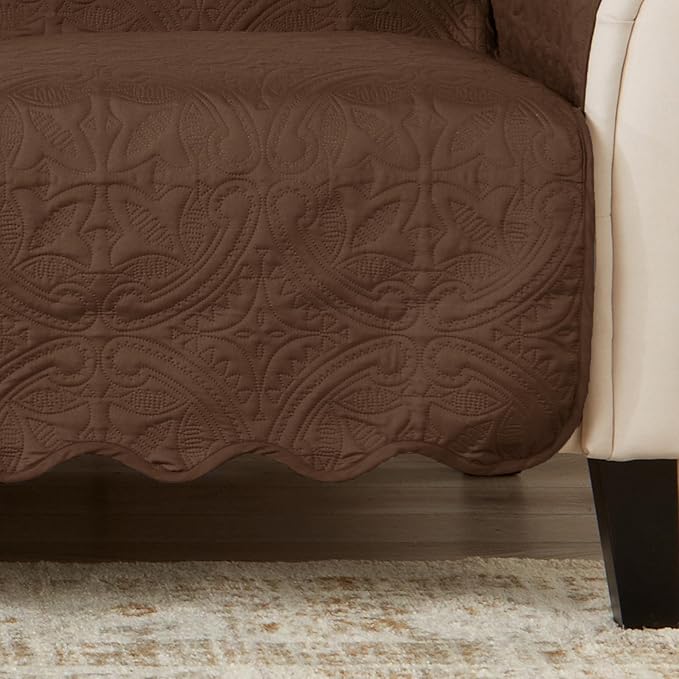Great Bay Home Reversible Loveseat Cover - Washable Slipcover Furniture Protector with Elastic Straps - Perfect for Kids & Pets - Quilted & Stitched Detail (Chocolate/Taupe)