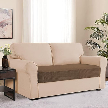 Water Resistant Couch Cushion Cover Stretch Sofa Seat Slipcover for Pets, Thick RV Dinette Seat Cushion Covers Sofa Protector, Washable (Medium, Coffee)