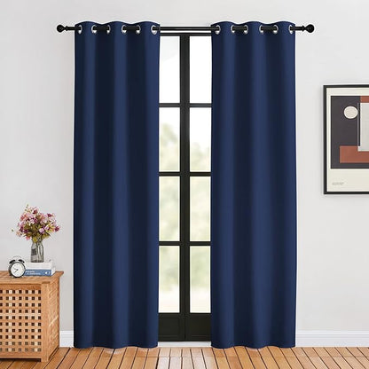 NICETOWN Navy Blackout Curtains for Living Room, 2 Panels, W34 x L80, Window Treatment Energy Saving Thermal Insulated Room Darkening Solid Grommet Panels for Bedroom