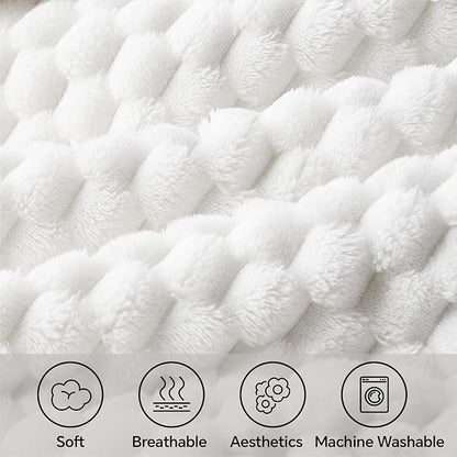 BEDELITE Fleece Blanket, Large Queen Size for Bed, 3D Jacquard Decorative White Fuzzy Blanket, Soft and Cozy Warm Plush FluffyThrow All Seasons Suitable, 90x90Inches