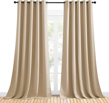 NICETOWN Room Darkening Curtain Panels for Cafe, Thermal Insulated Grommet Room Darkening Draperies/Drapes for Window (Biscotti Beige, 2 Panels, W70 x L95 -inch)