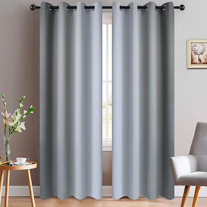 Yakamok 84 Inch Length Gray and Greyish White Gradient Color Ombre Curtains for Bedroom, Room Darkening Thermal Insulated Grommet Window Drapes for Living Room (2 Panels, 52x84 Inch)