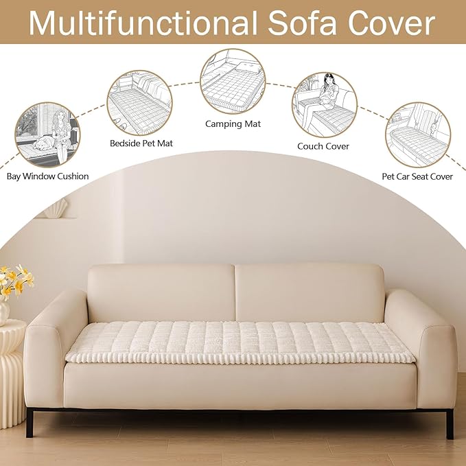 hyha Couch Covers for Dogs Washable, Non Slip Plush Dog Sofa Protectors, Fuzzy Pet Couch Covers for 3 Cushion Sofa Pet Friendly (White, 27.6" x 47")
